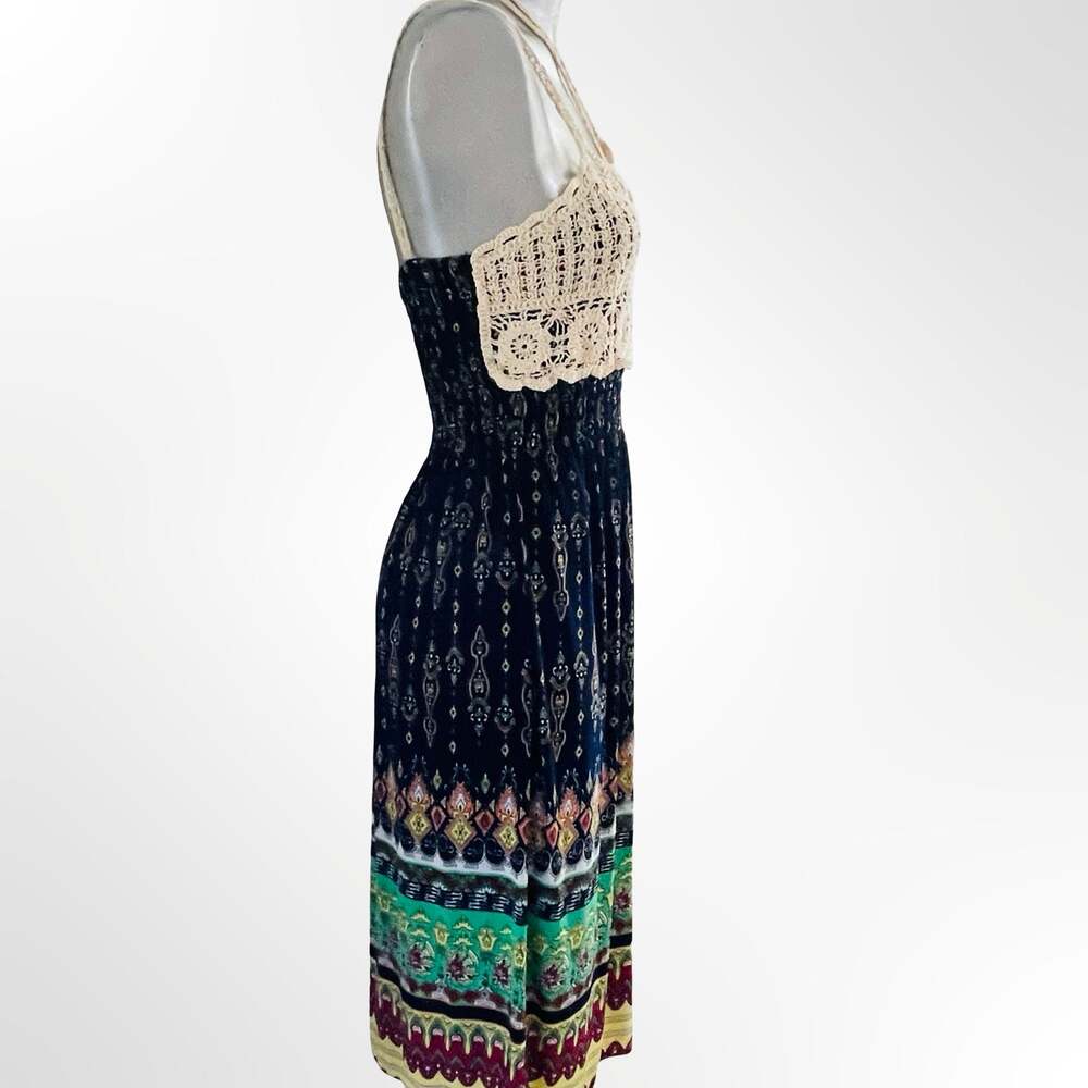 Ming Long Women's Boho Floral Smocked Midi Dress with Crochet Top - Picture 2 of 6